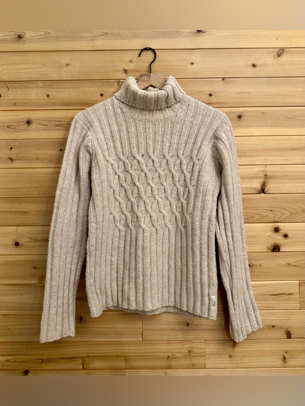 Fisherman Women’s Med Wool Cashmere Turtleneck Cable Knit Sweater Ireland FLAW